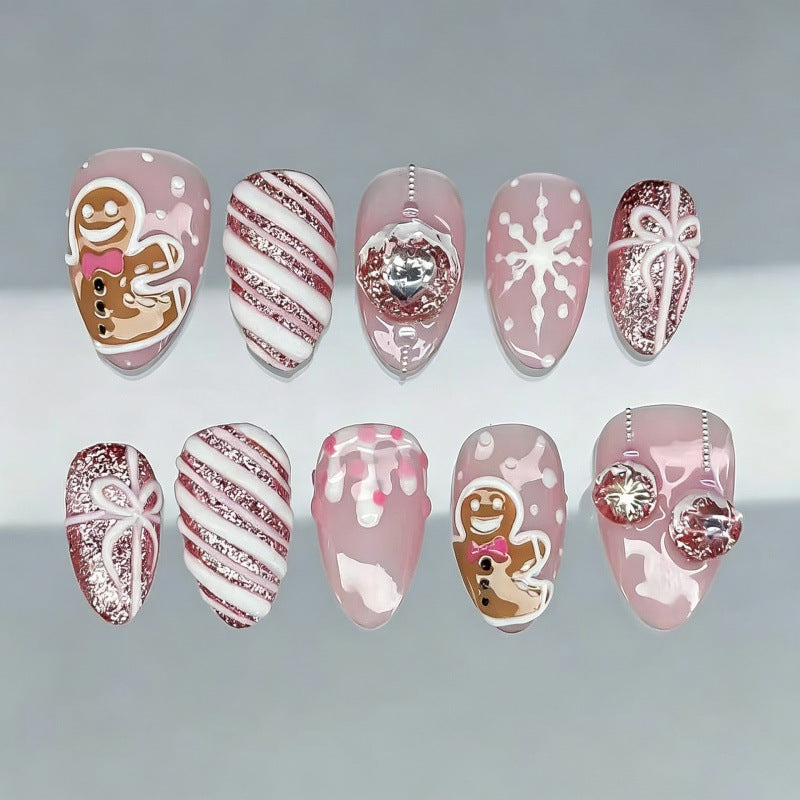 Festive Gingerbread Themed Press-On Nails — product view 1