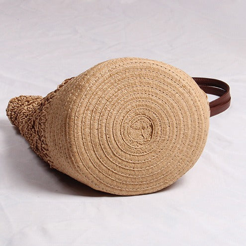 Handmade straw bag with leather accents LoungeYard — product view 4