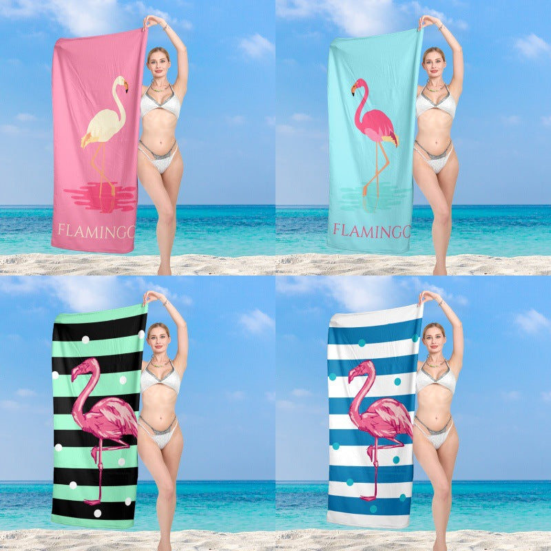 Premium beach towel with vibrant flamingo design LoungeYard — product view 3