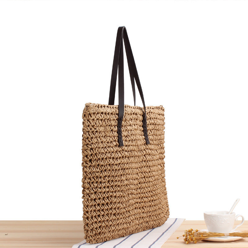 Timeless wicker tote bag with leather handles LoungeYard — product view 2