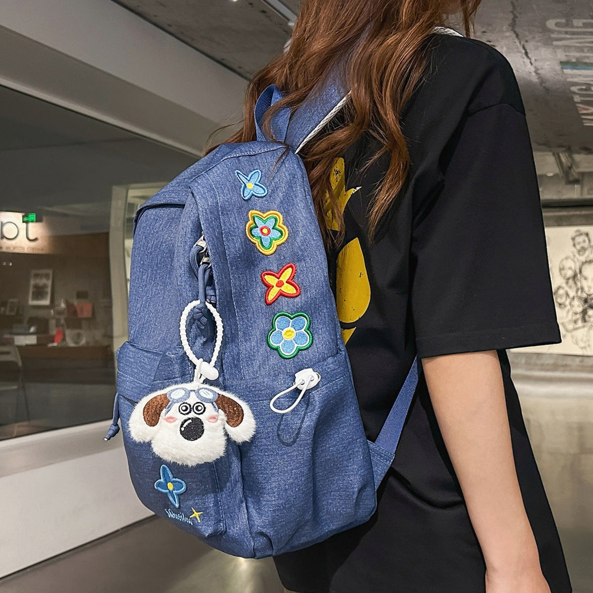 Casual Floral-Embroidered Backpack LoungeYard — product view 2