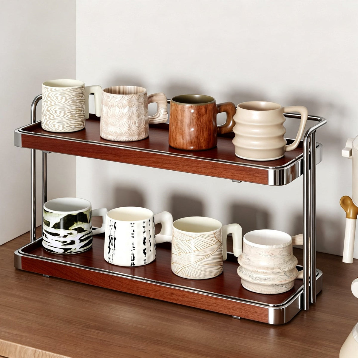 Two-Tier Countertop Cup and Mug Drying Rack with Removable Drip Tray — product view 1