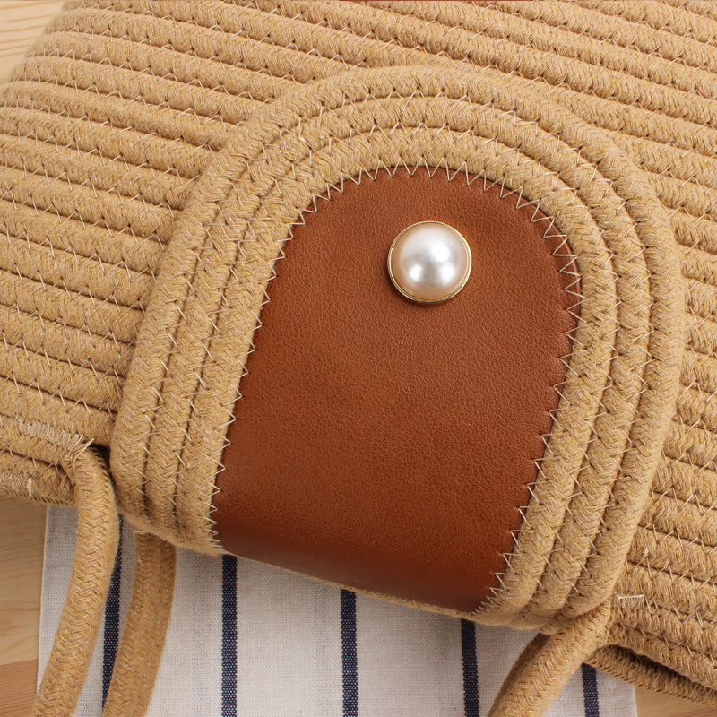 Elegant basket bag with leather flap closure LoungeYard — product view 4
