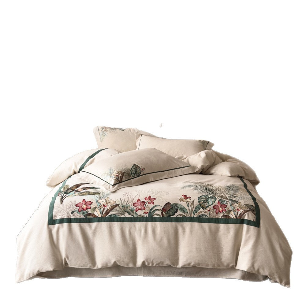 Bedding set with exotic landscape print and cotton-linen blend — product view 5