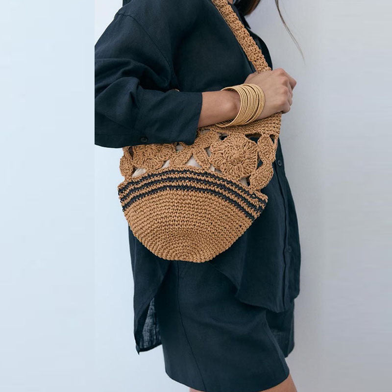 Crocheted Shoulder Bag with Floral Design LoungeYard — product view 2