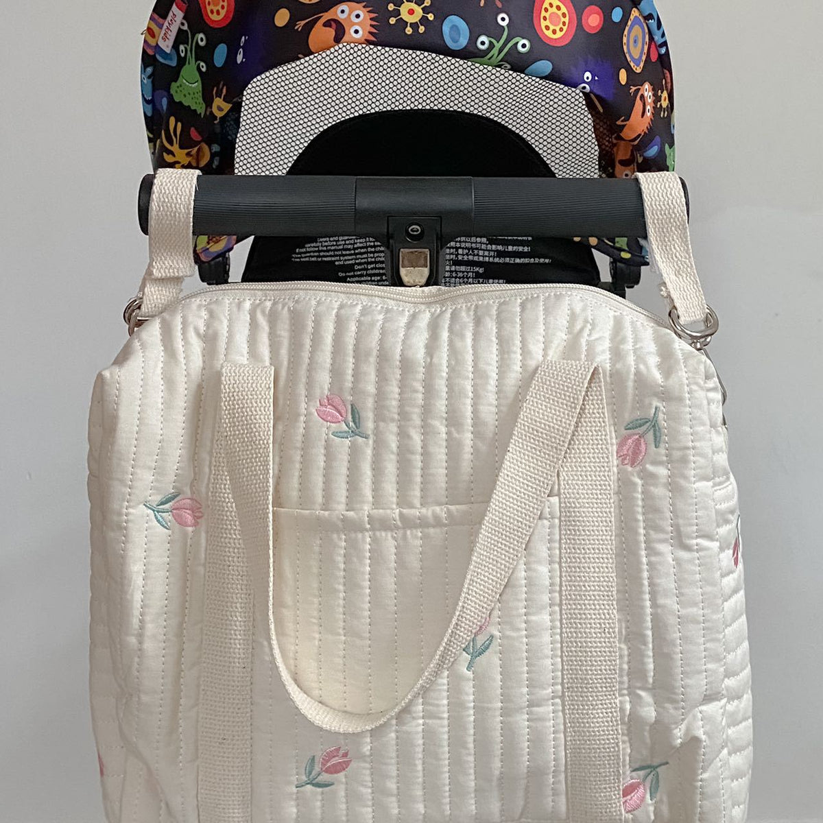 Quilted Baby Diaper Backpack Bag with Embroidered Plush Bear Accents — product view 7