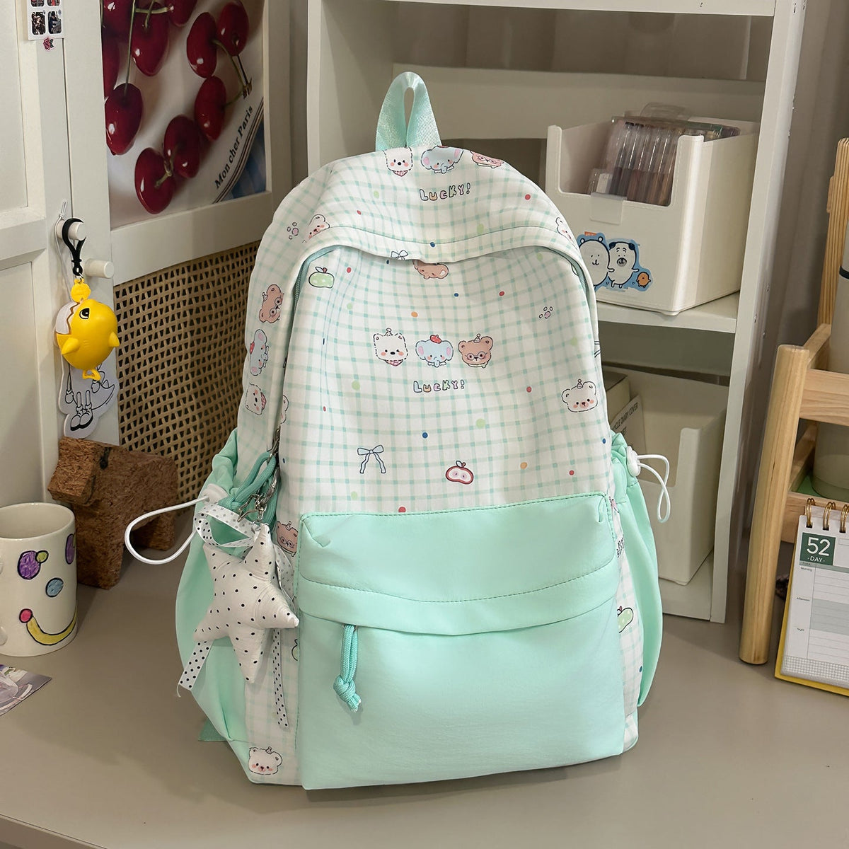 Cute Character Print Pink Backpack LoungeYard — product view 7