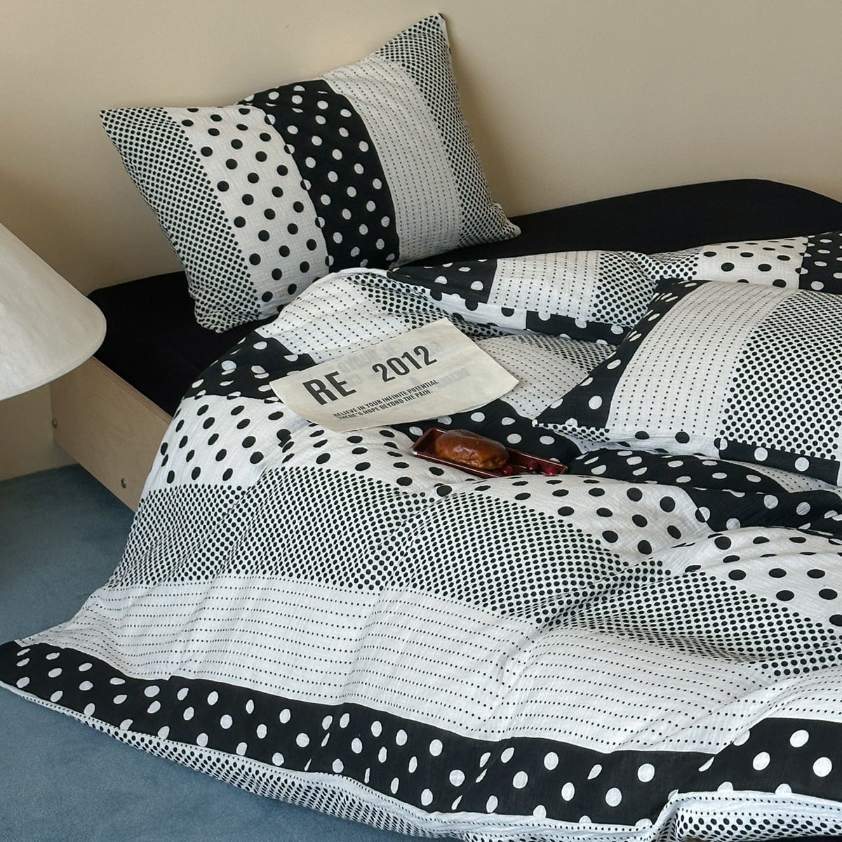 Reversible cotton percale bedding set with patched dot pattern and breathable quilted texture — product view 6