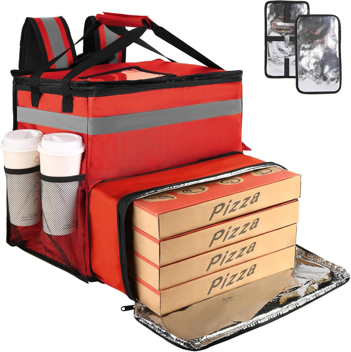 Women's Insulated Pizza Delivery Bag with Drink Holders and Reflective Elements LoungeYard — product view 7