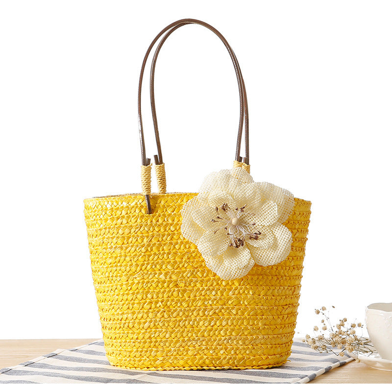 Elegant bast bag with flower appliqué LoungeYard — product view 6