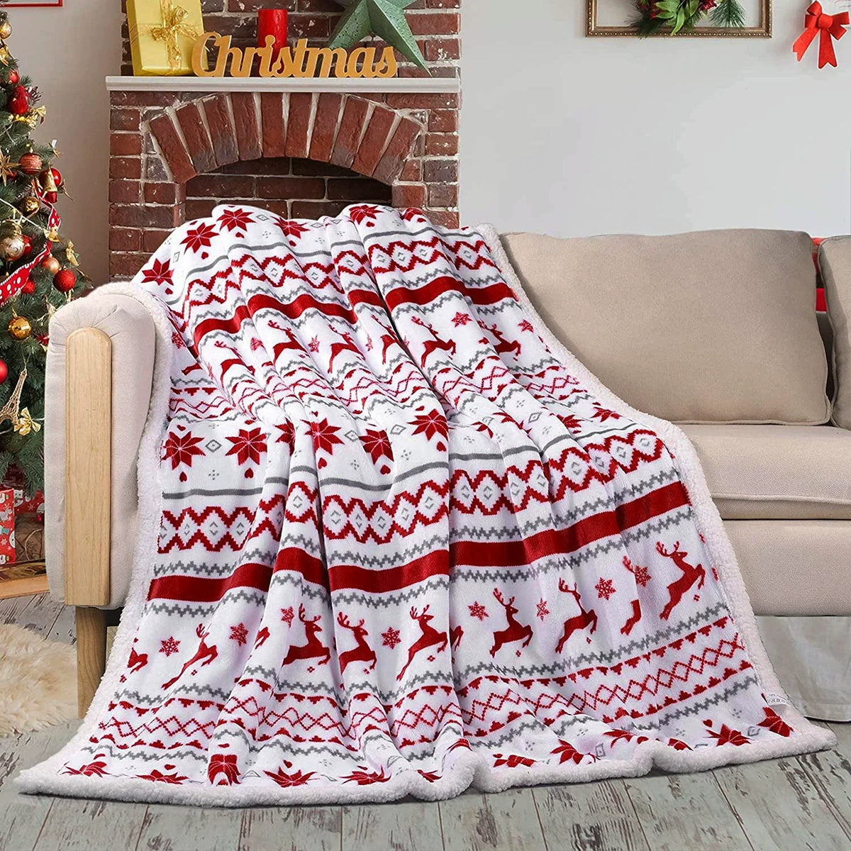 Christmas Double Layer Sherpa Flannel Blanket — product view 1