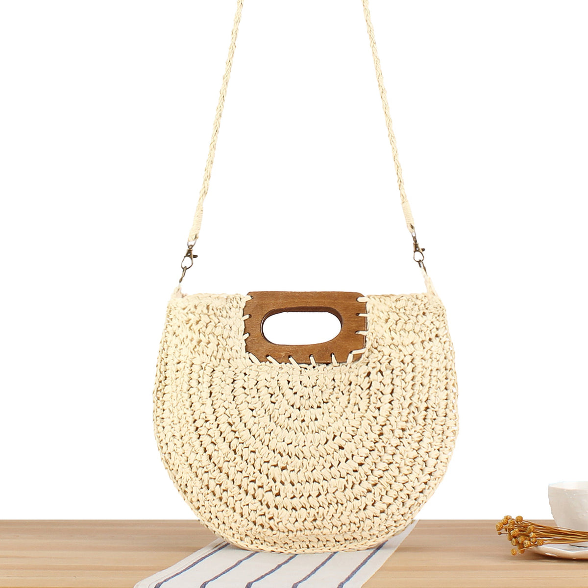 Macrame Crossbody Bag with Wooden Handle LoungeYard — product view 6