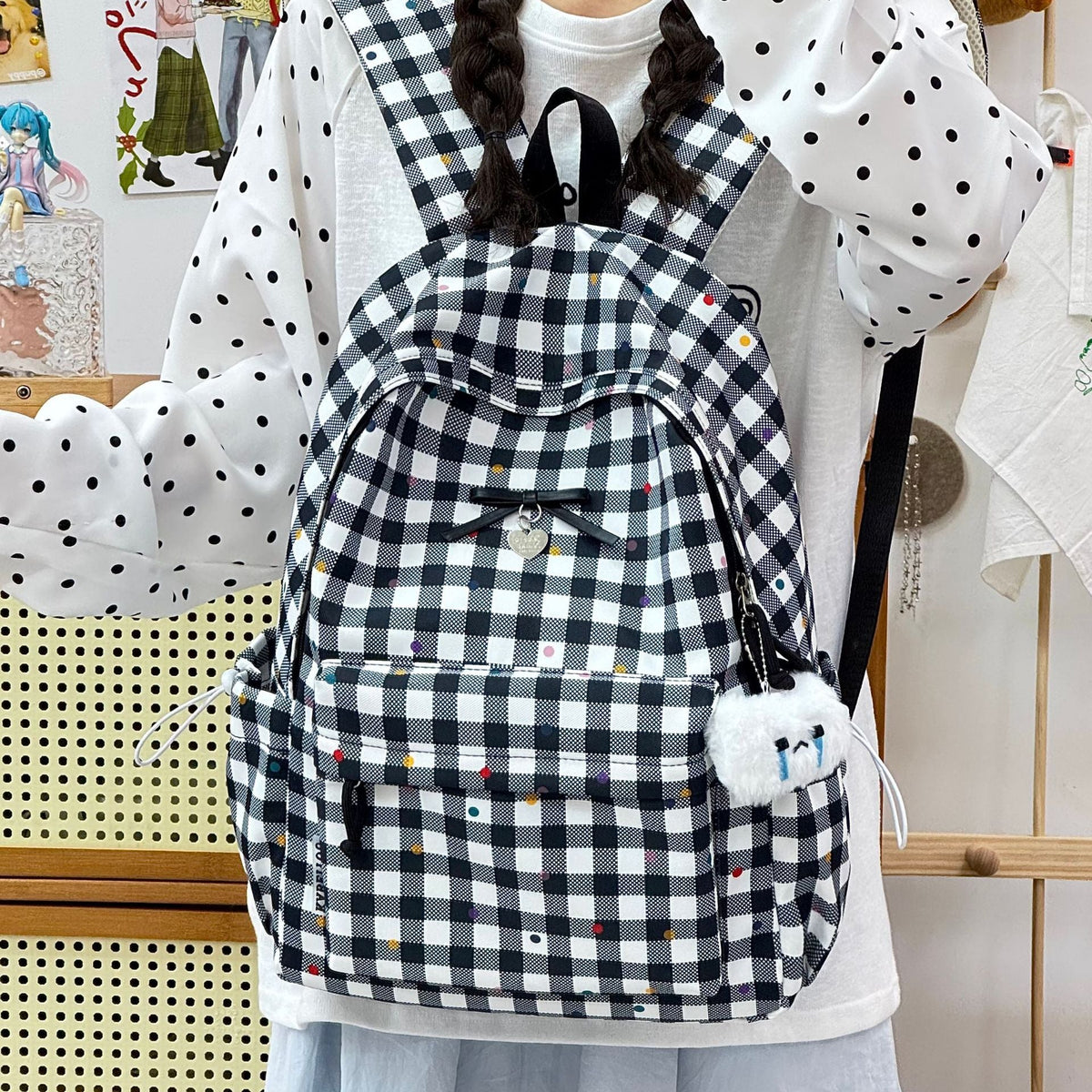 Playful Checked Pattern Backpack LoungeYard — product view 7