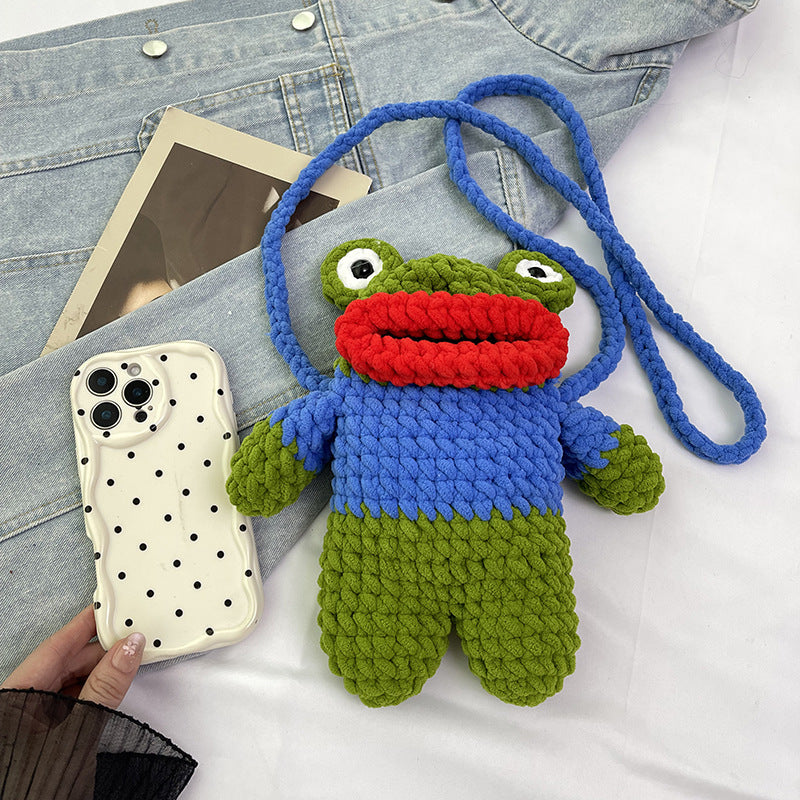 Cute Frog-Shaped Crochet Mini Backpack — product view 4