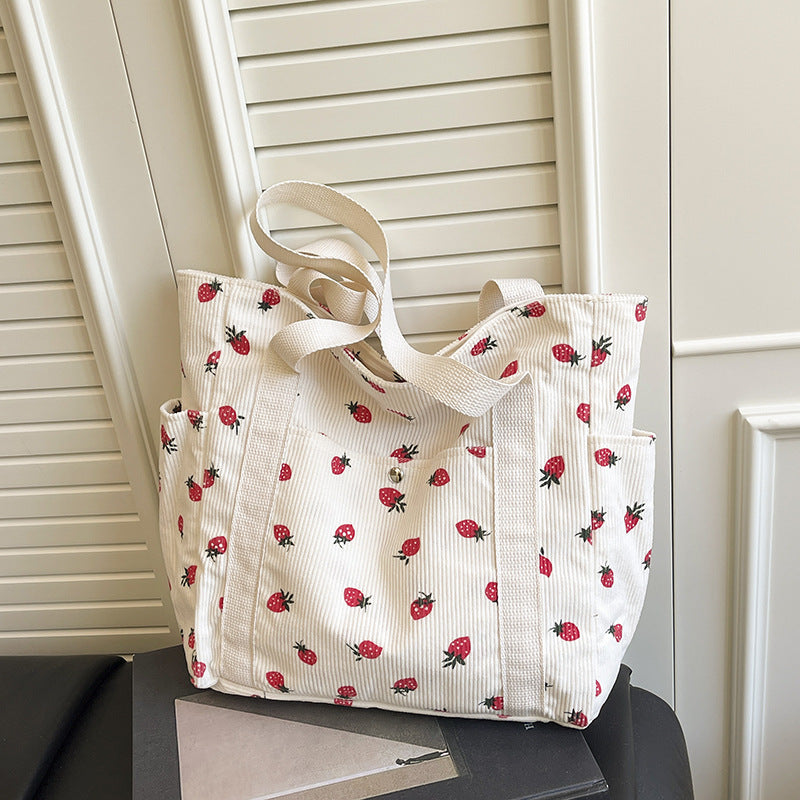 WoFloral Patterned Canvas Shopping Tote Bag LoungeYard — product view 6
