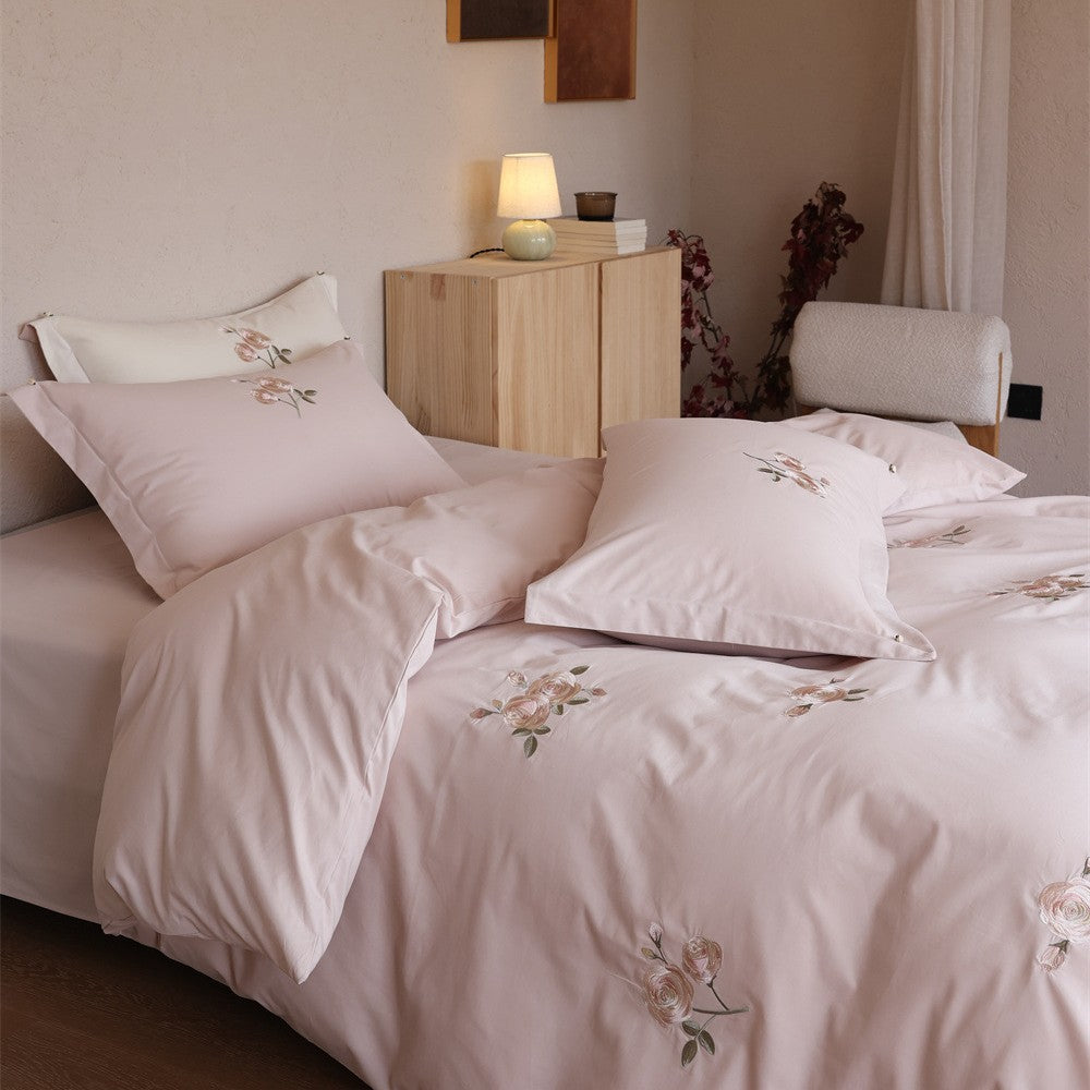 Elegant cotton satin bed cover set with rose embroidery and reversible look — product view 4