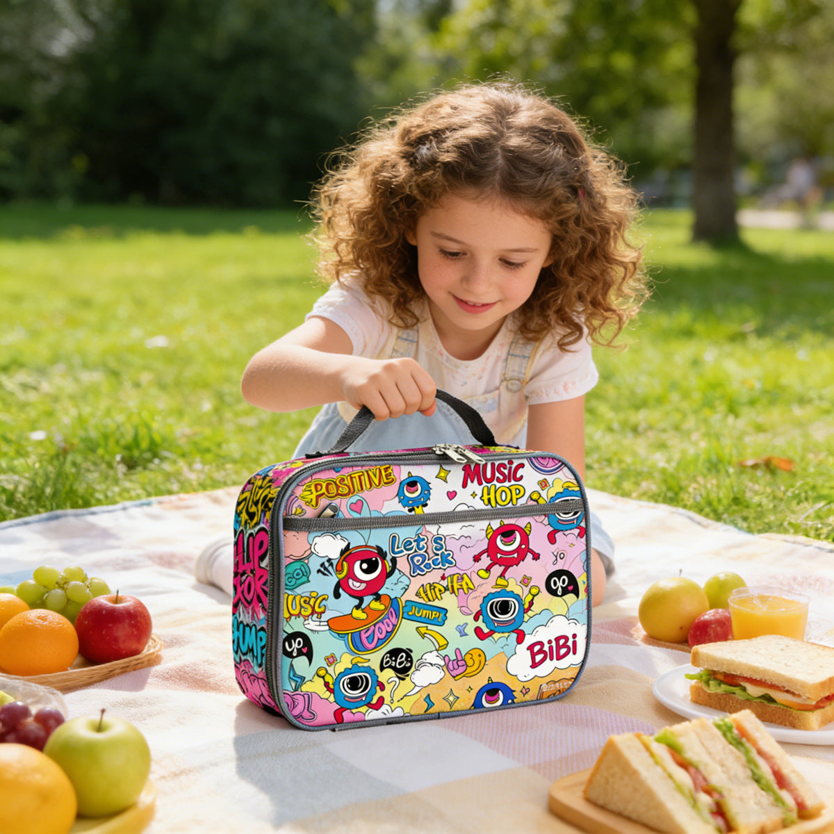 Insulated children's dinosaur lunch case with thermal lining and carry handle LoungeYard — product view 5