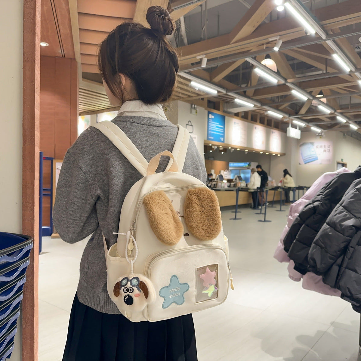 Kawaii Plush Backpack with Dog Design LoungeYard — product view 3