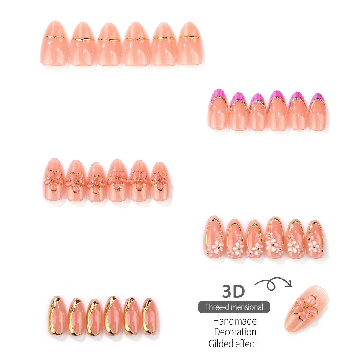 Artistic Floral Embellished Press-On Nails — product view 3