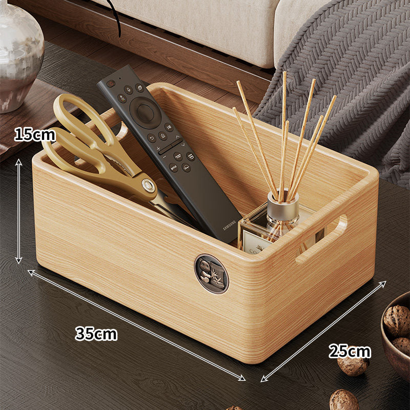 Wooden Rectangular Desktop Storage Organizer Box with Built-In Side Handles — product view 3
