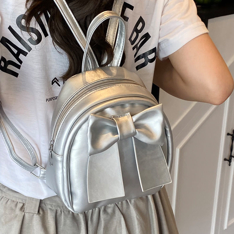 Bow-Accented Faux Leather Mini Backpack — product view 4