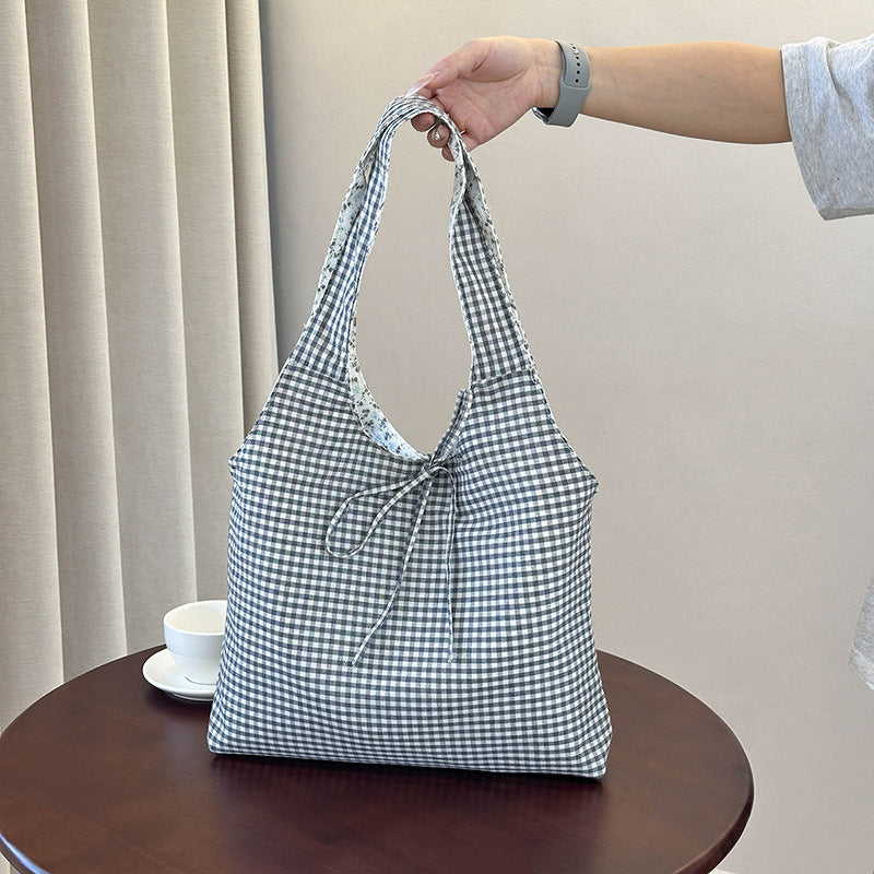 Stylish Checkered Shopping Tote Bag LoungeYard — product view 1
