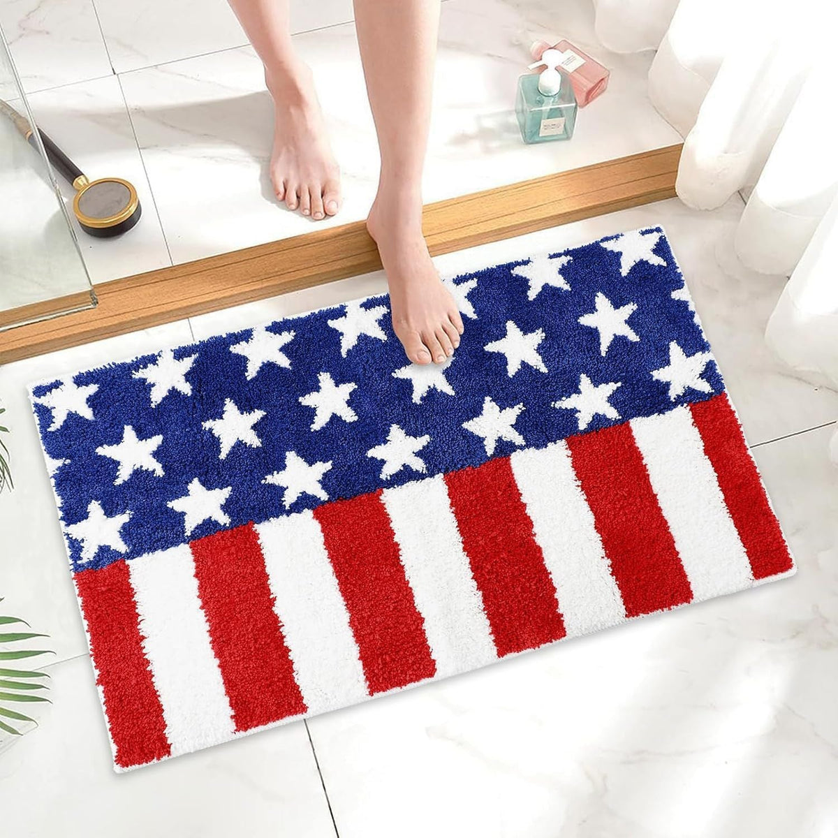 Semi-Circular Tufted Chenille Non-Slip Bathroom Mat With Star Stripe Pattern — product view 2