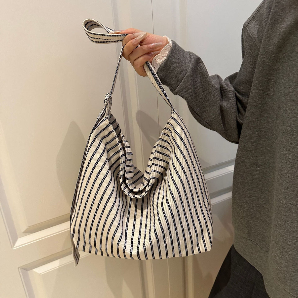 Casual Striped Canvas Tote Bag LoungeYard — product view 1