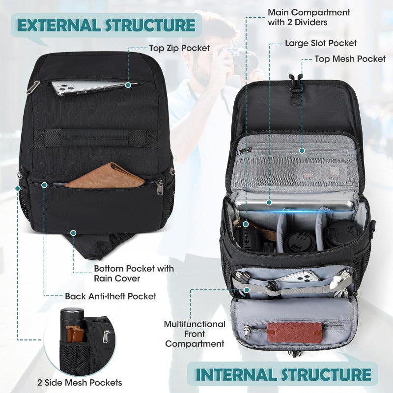 Camera bag with padded compartments and weather resistance LoungeYard — product view 4