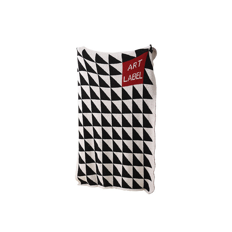 Large patterned bouclé throw blanket with geometric block pattern — product view 7