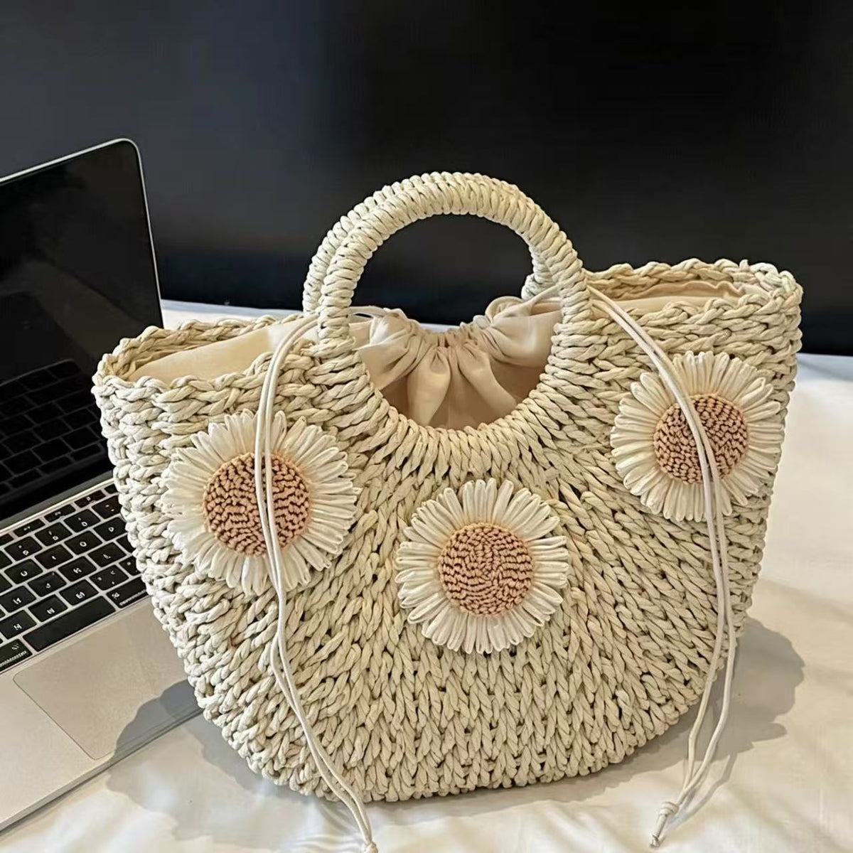Padded basket bag with floral embellishments LoungeYard — product view 3