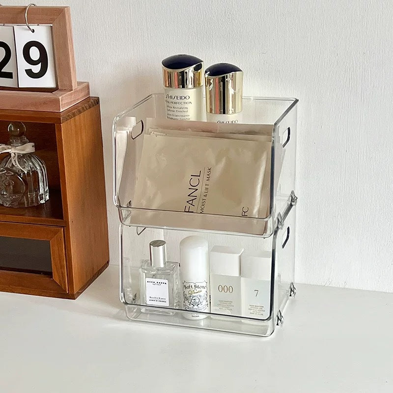 Acrylic kitchen organizer, stackable transparent storage shelf with handles — product view 2