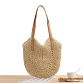 Generous straw shoulder bag with leather handles LoungeYard