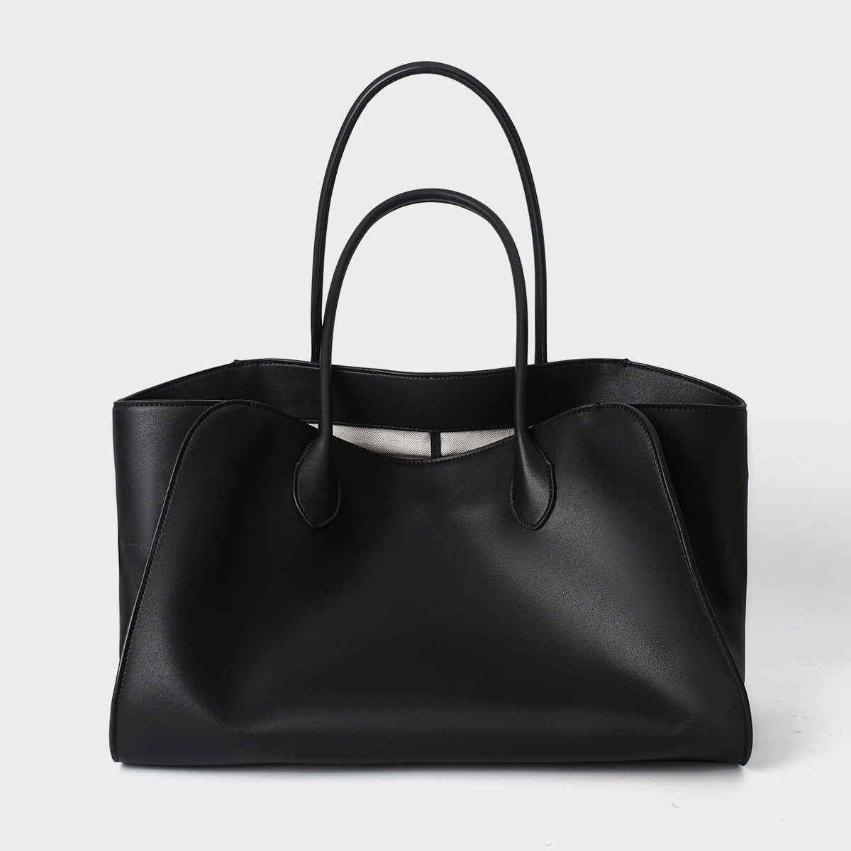 Structured Large Leather Tote Handbag with Double Top Handles — product view 7