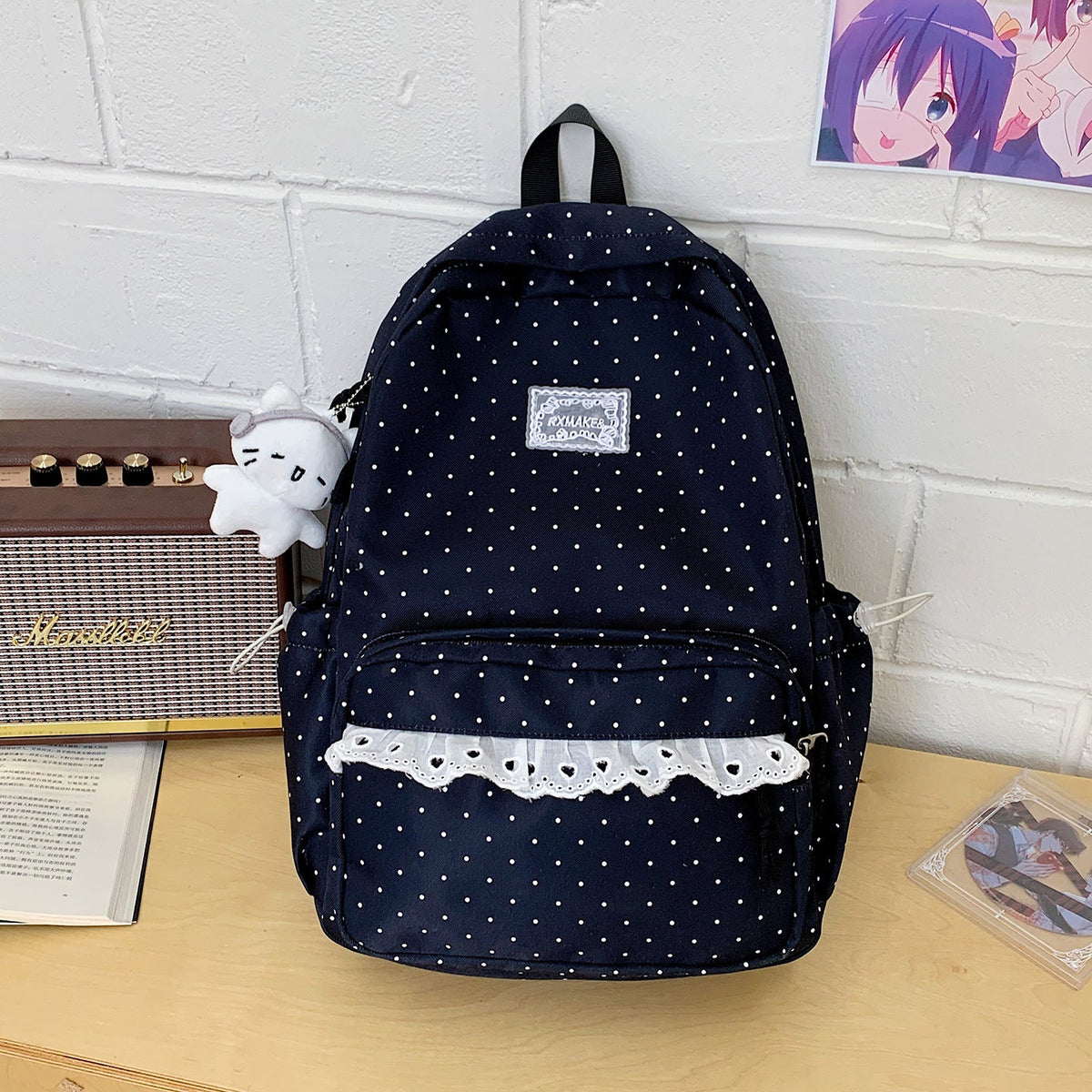 Playful Polka Dot Pattern School Backpack LoungeYard — product view 6