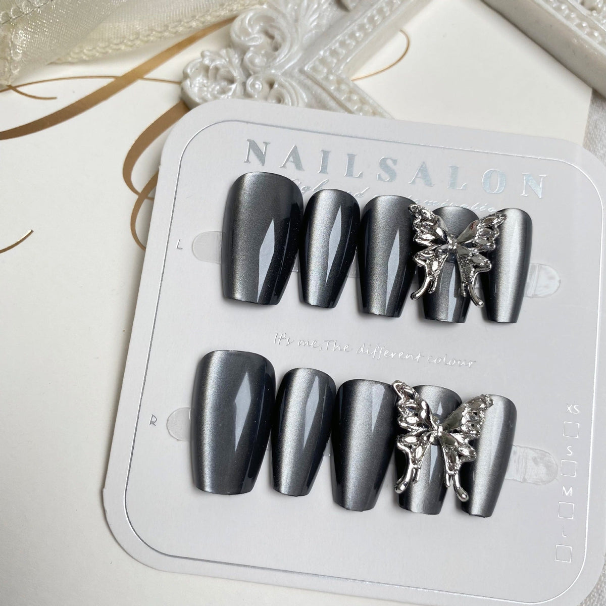 Decorative Press-On Nail Set with Butterfly Accents — product view 2