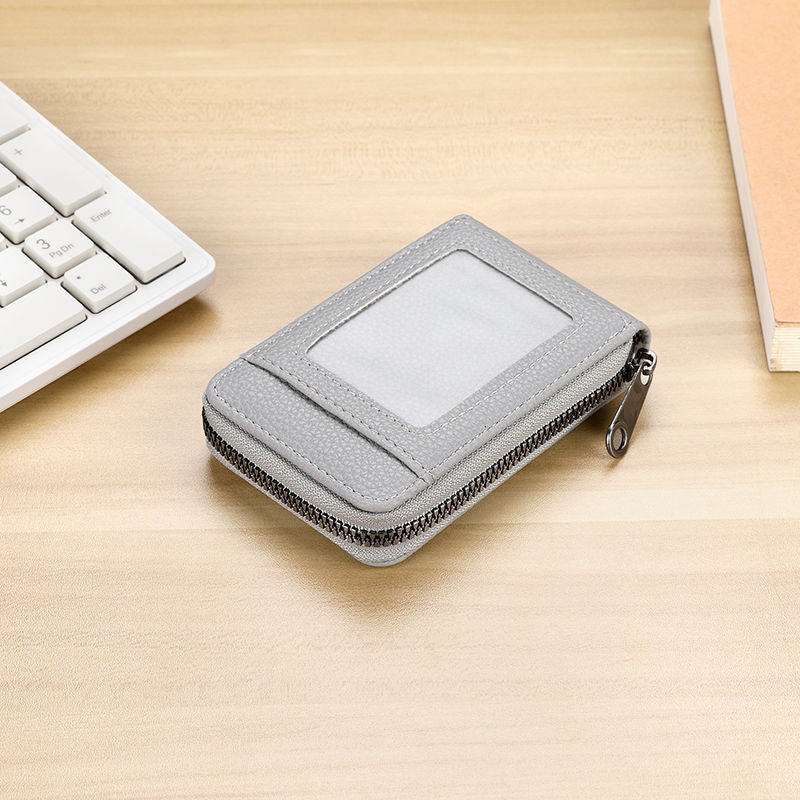 RFID-Blocking Textured Leather Zip Card Holder LoungeYard — product view 6