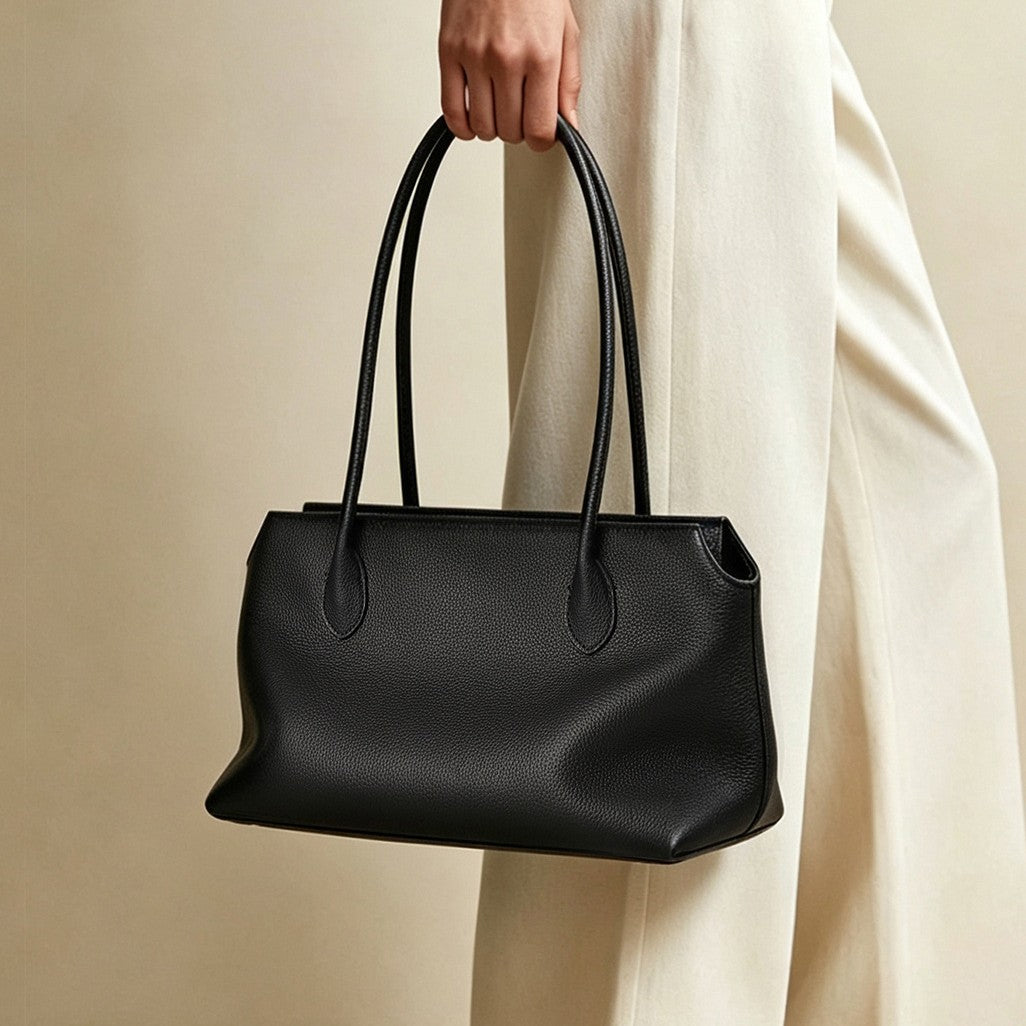 Slim Rectangular Pebbled Tote with Extended Shoulder Straps — product view 1