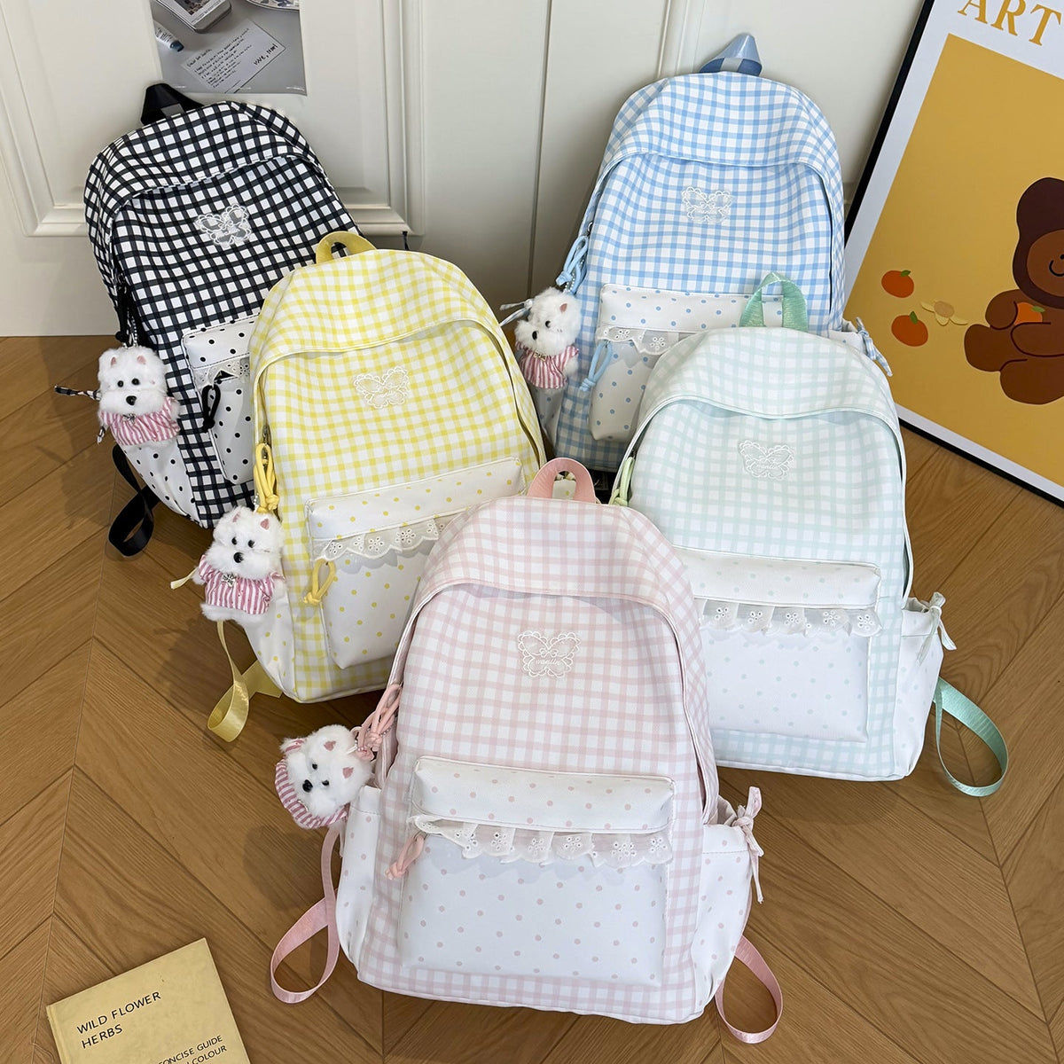 Fun Gingham Patterned Backpack LoungeYard — product view 4
