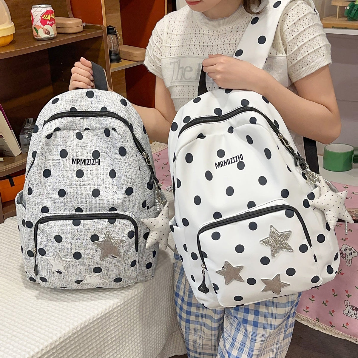 Fun Star-Embellished Polka Dot Backpack LoungeYard — product view 1