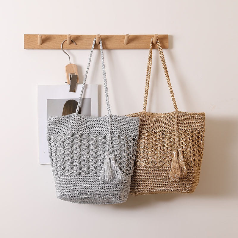 Crocheted tote bag with elegant tassels LoungeYard — product view 1