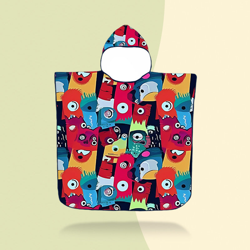 colorful hooded poncho with robot motif LoungeYard — product view 3
