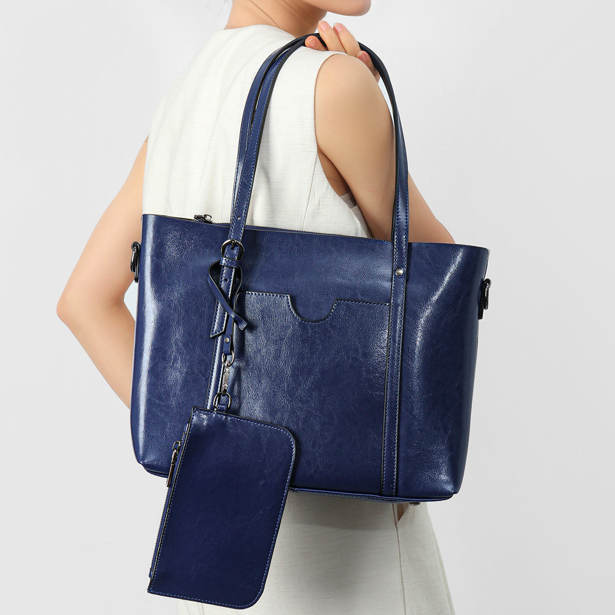 Structured Leather-Effect Tote Bag with Detachable Pouch — product view 5