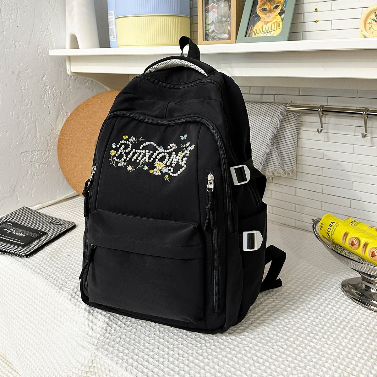 Embroidered Multi-Pocket Backpack LoungeYard — product view 6