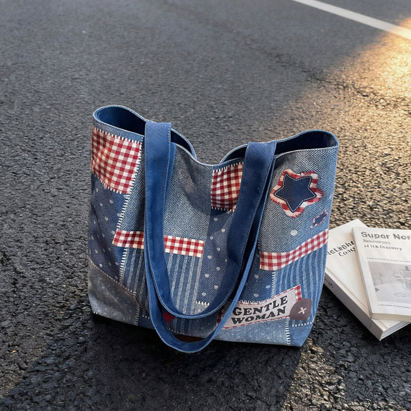 Chic Denim Patchrk Tote Bag LoungeYard — product view 7