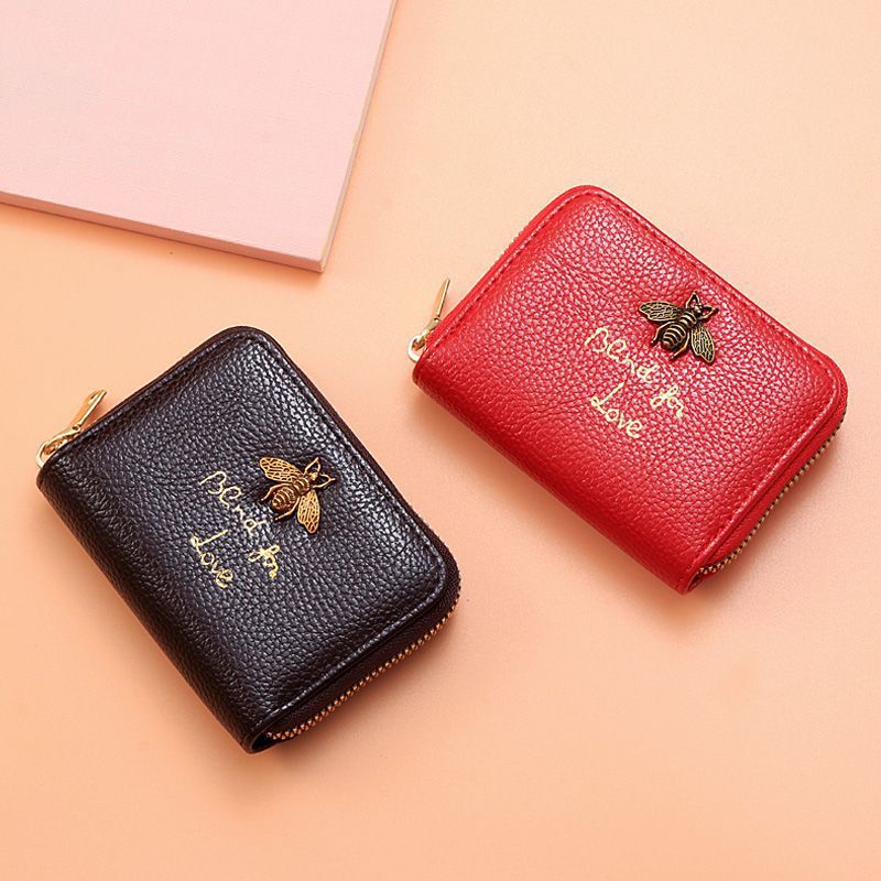 Designer Bee-Embellished Leather Zip-around Wallet LoungeYard — product view 1