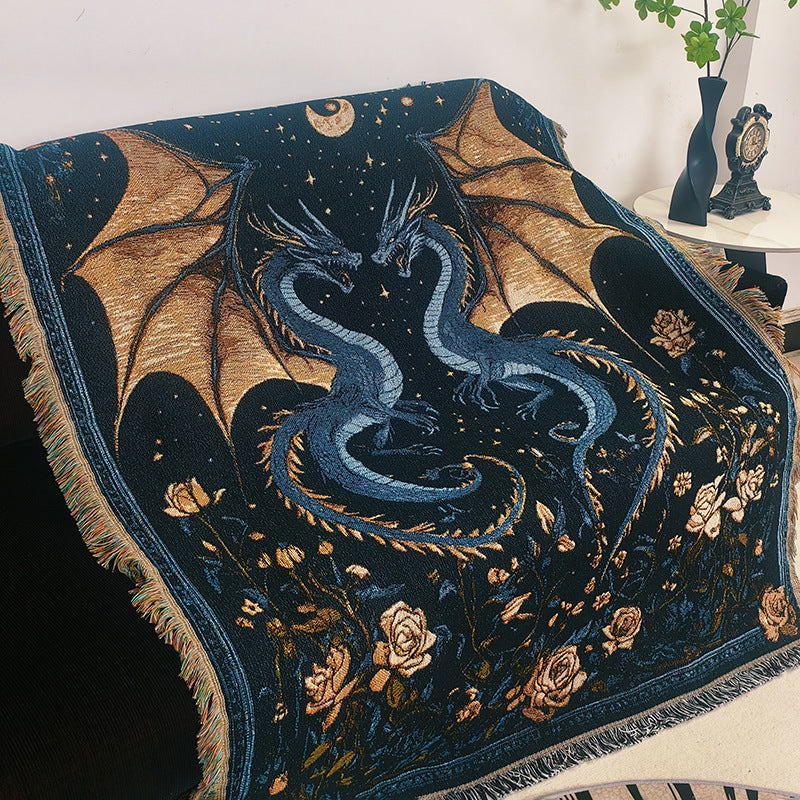 Dragon-Themed Woven Tapestry Throw Blanket — product view 7