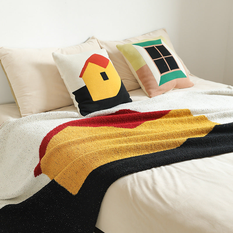 Coarsely woven decorative blanket with geometric jacquard pattern and soft bouclé LoungeYard — product view 1