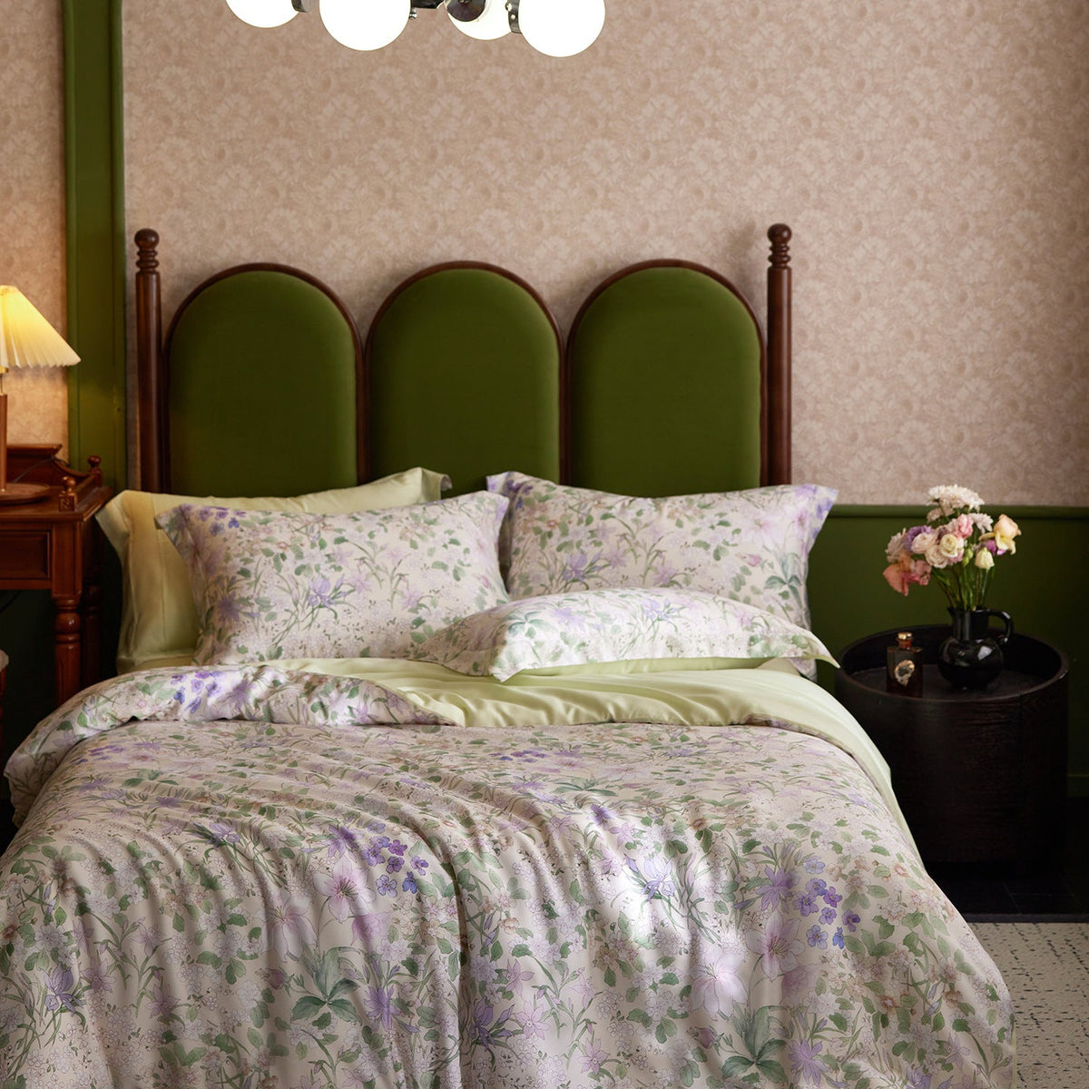 Premium cotton satin bedding set with watercolor wildflower print and extra soft satin finish — product view 7