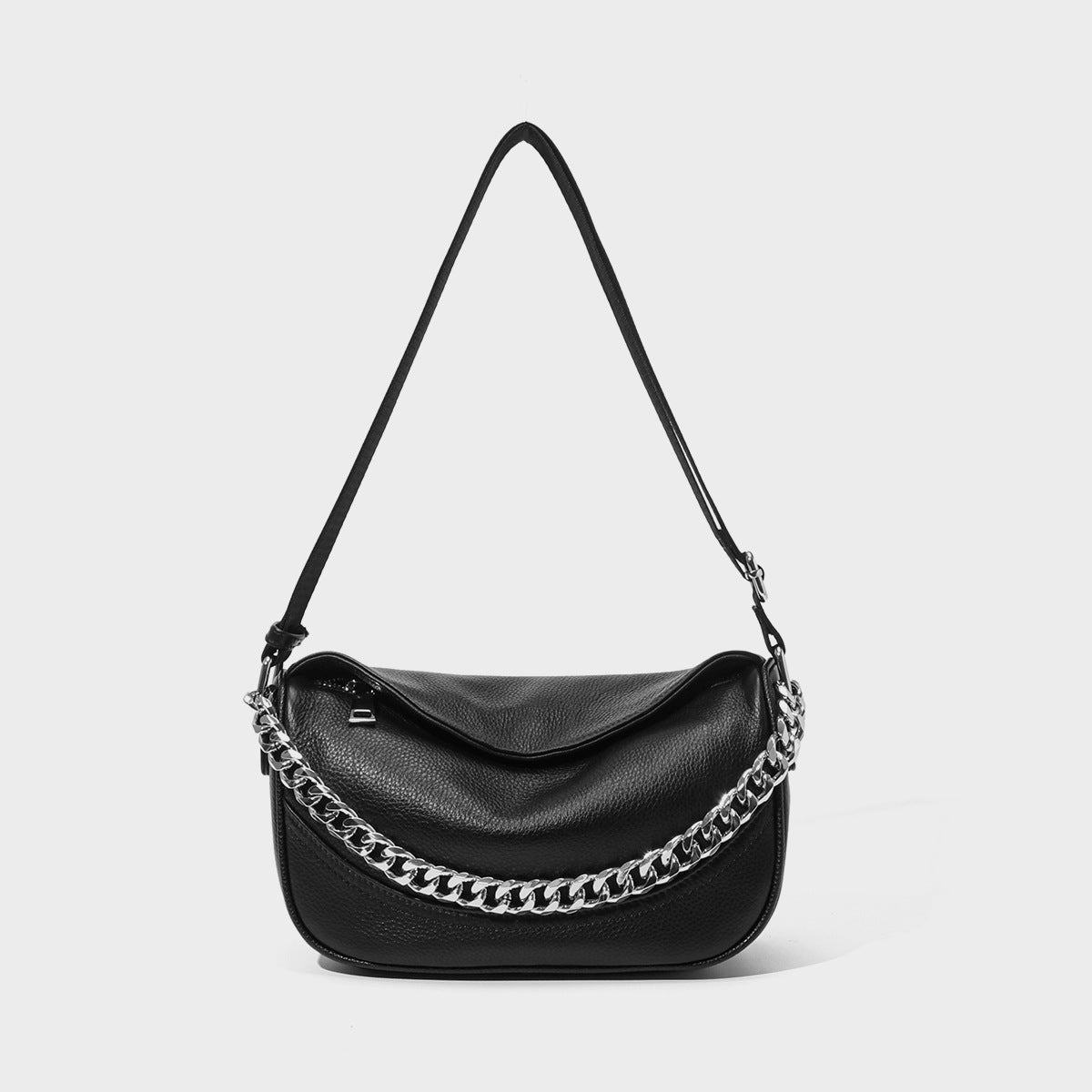 Pebbled Vegan Leather Crescent Shoulder Bag with Chunky Chain Strap — product view 2